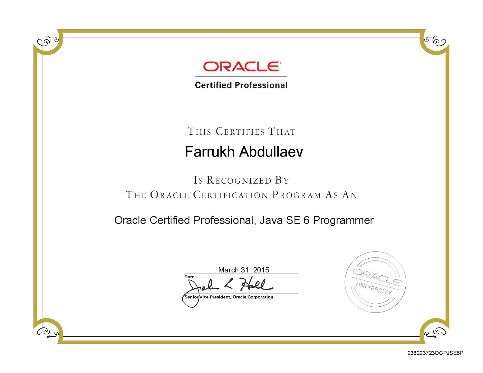 OCPJP SE6 Certificate